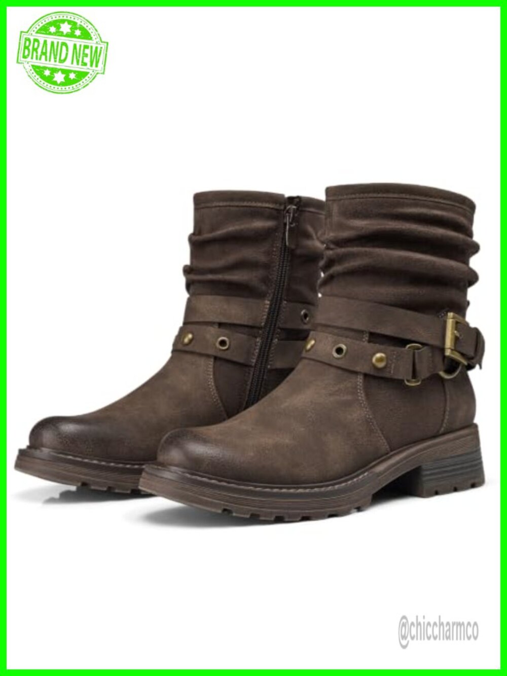 Ankle Boots Women Slouchy Low Block Heel Booties PU Suede Zip Comfort